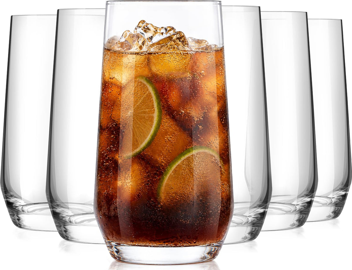 Drinking Water Glass Cups Set,Crystal Highball Glasses cups set of 6,16oz