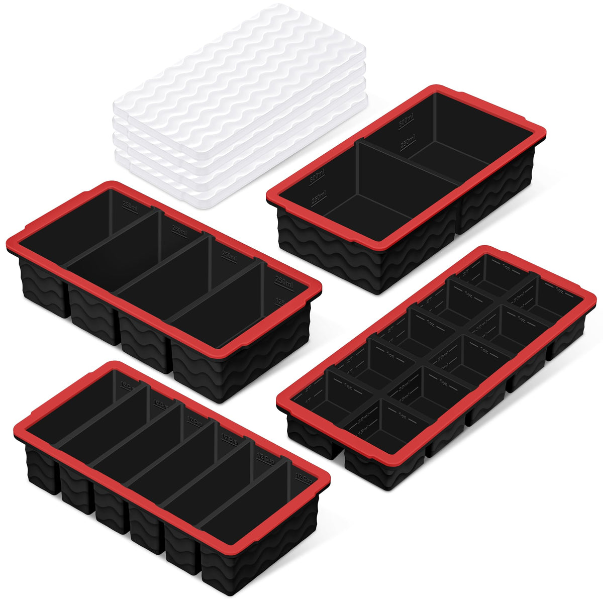 Ice Cube Tray with Lid (4-Pack), 2 Tbsp Large Silicone Freezer Molds, Perfect for Coffee Whiskey Cocktail Ice Making, Stackable Freezer Containers for Storing Sauce, Garlic, Herbs, Ginger