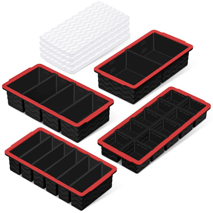 Ice Cube Tray with Lid (4-Pack), 2 Tbsp Large Silicone Freezer Molds, Perfect for Coffee Whiskey Cocktail Ice Making, Stackable Freezer Containers for Storing Sauce, Garlic, Herbs, Ginger