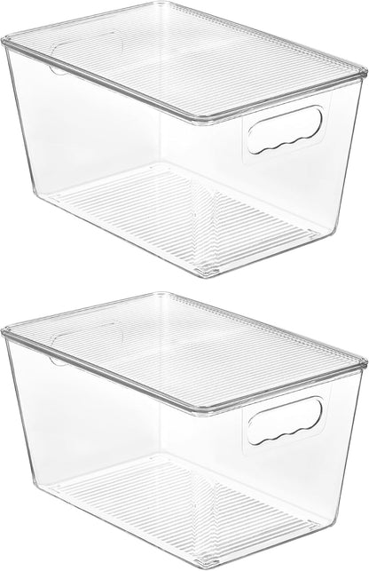 Vtopmart 2 Pack Clear Stackable Storage Bins with Lids and Handles, Large