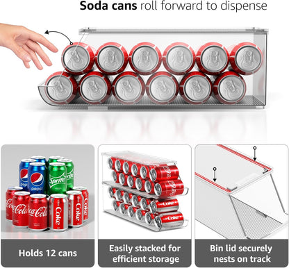 Sorbus Soda Can Organizer for Fridge & Freezer, Stackable with Lid (2 Pack)