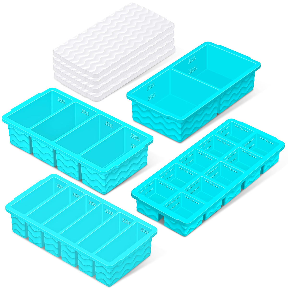 Ice Cube Tray with Lid (4-Pack), 2 Tbsp Large Silicone Freezer Molds, Perfect for Coffee Whiskey Cocktail Ice Making, Stackable Freezer Containers for Storing Sauce, Garlic, Herbs, Ginger