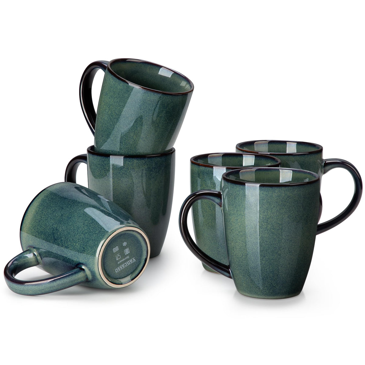 vancasso STARRY Ceramic Coffee Mug Set of 6, 12 Oz Tea Cups with Handle for Latte, Tea, Cappuccino, Milk, Cocoa, Microwave&Dishwasher Safe,Blue