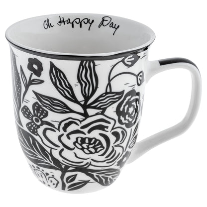 Karma Gifts, 14 oz Black and White Boho Mug, Cute Coffee and Tea Mug, Ceramic Coffee Mugs for Women and Men, Dragonfly