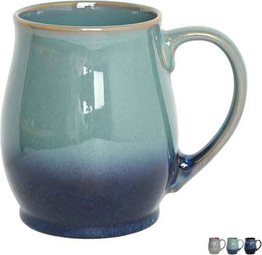 Bosmarlin Extra Large Ceramic Coffee Mug, 25 Oz, Dishwasher and Microwave Safe, Big Oversized Tea Cup, Reactive Glaze (Forest Night, 25 Oz)