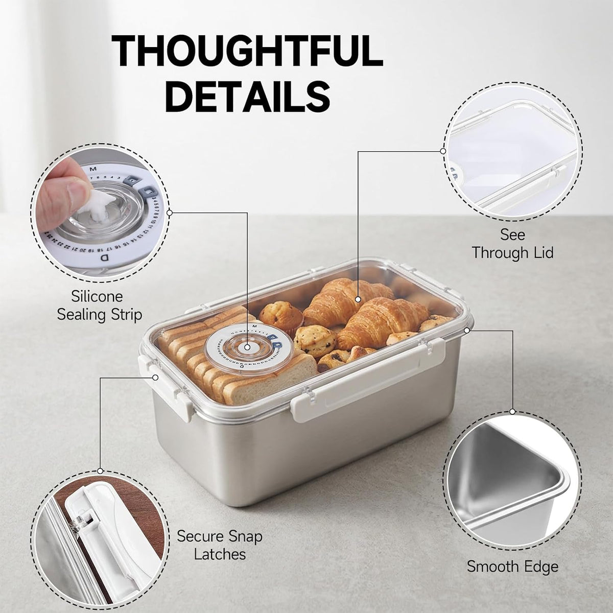 Large Stainless Steel Bread Storage Box with Lid