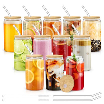 Glass Cups with Lids and Straws - 16 oz Glass Drinking Cups Set for Coffee
