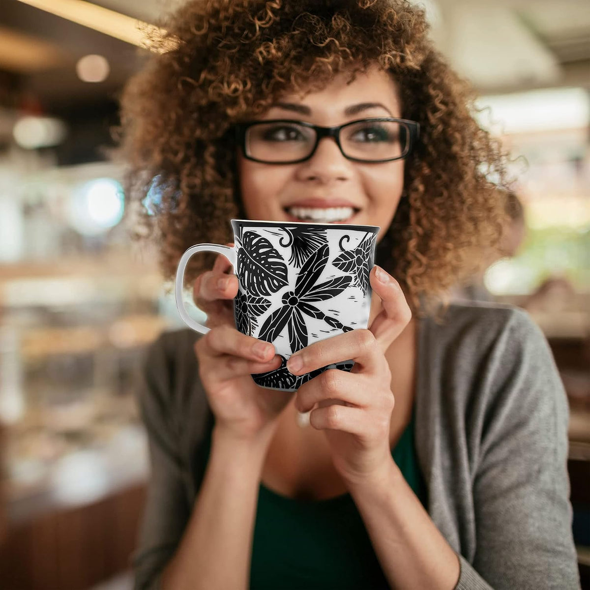 Karma Gifts, 14 oz Black and White Boho Mug, Cute Coffee and Tea Mug, Ceramic Coffee Mugs for Women and Men, Dragonfly