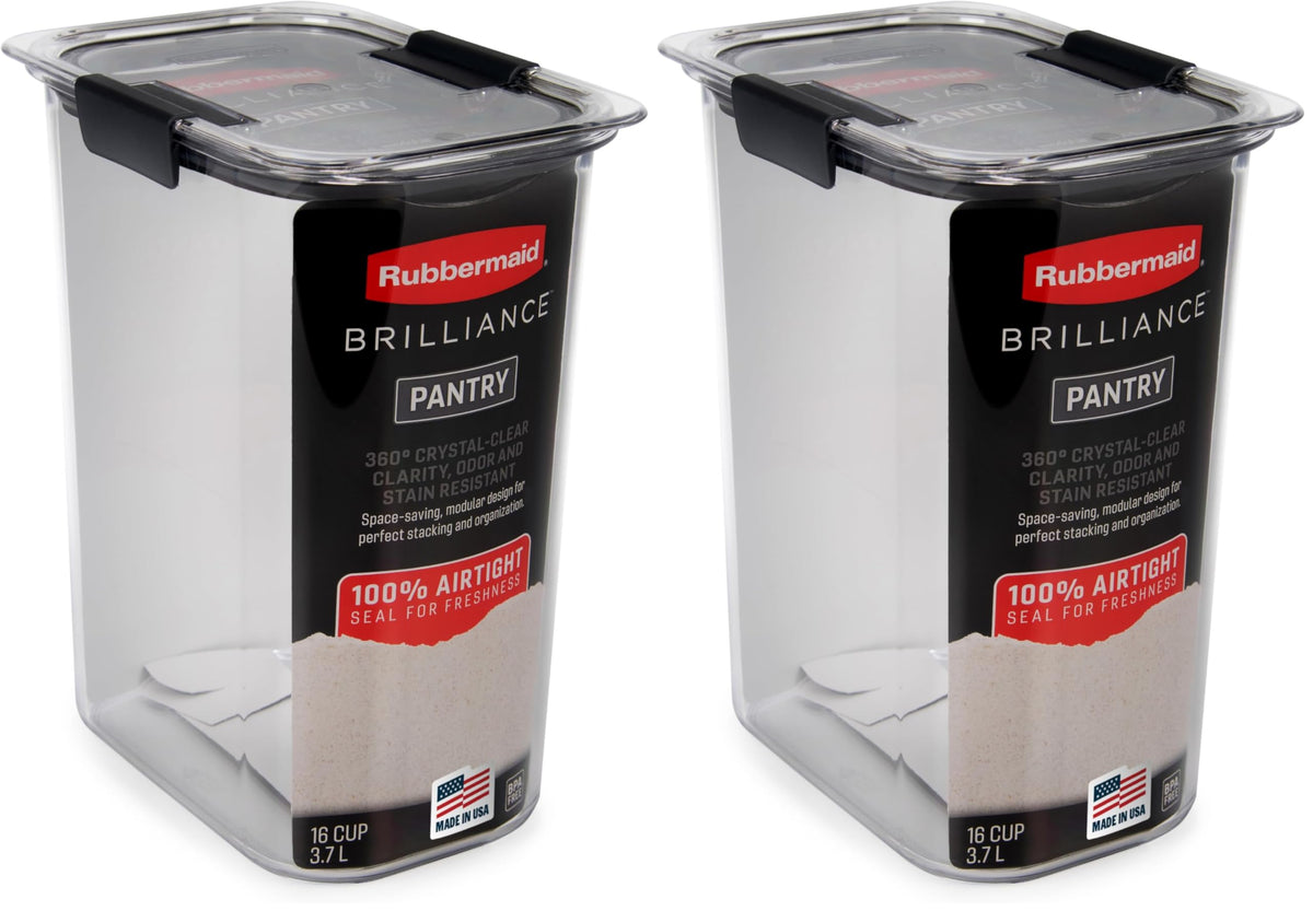 Rubbermaid Brilliance Airtight Food Storage Container, 7.8 Cup, BPA-Free, Clear/Grey, Ideal for Brown Sugar