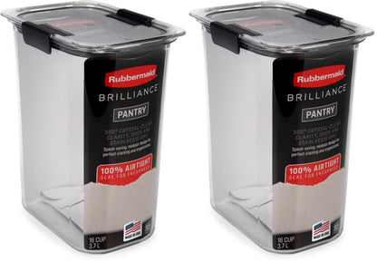 Rubbermaid Brilliance Airtight Food Storage Container, 7.8 Cup, BPA-Free, Clear/Grey, Ideal for Brown Sugar