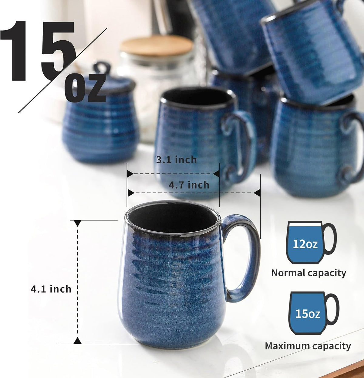 HASENSE Coffee Mugs, Reactive Glaze Coffee Cup Set of 6