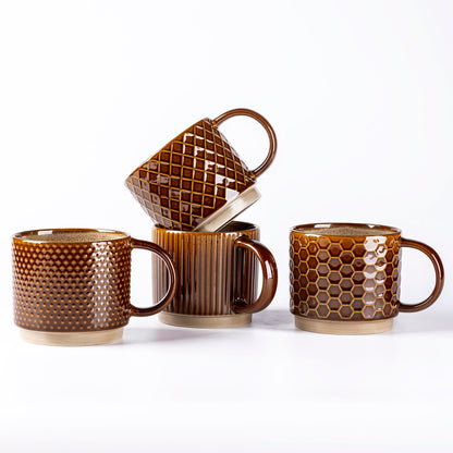 GBhome 12 OZ Stackable Coffee Mugs Set of 4, Ceramic Coffee Cups Set