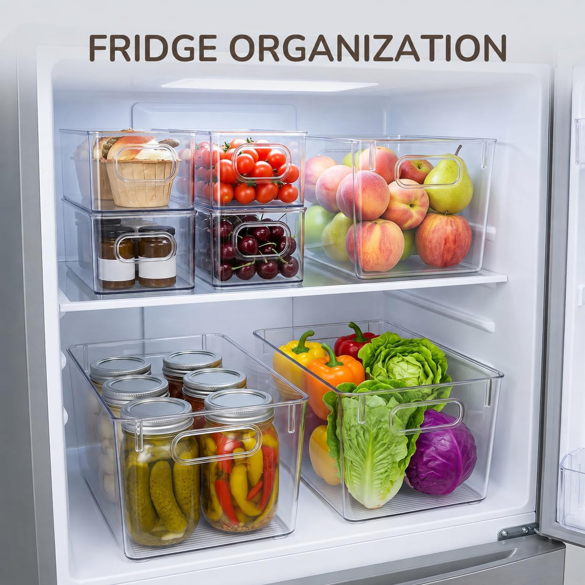 Hudgan 8 Clear Plastic Storage Bins for Pantry Organizer, Kitchen Cabinet