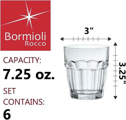 Bormioli Rocco Rock Bar Juice Glasses, Set of 6-7.25 Oz. Stackable Drinking Glasses for Cocktails, Desserts & Soft Drinks - Space-Saving Everyday Glass Tumblers, Dishwasher Safe