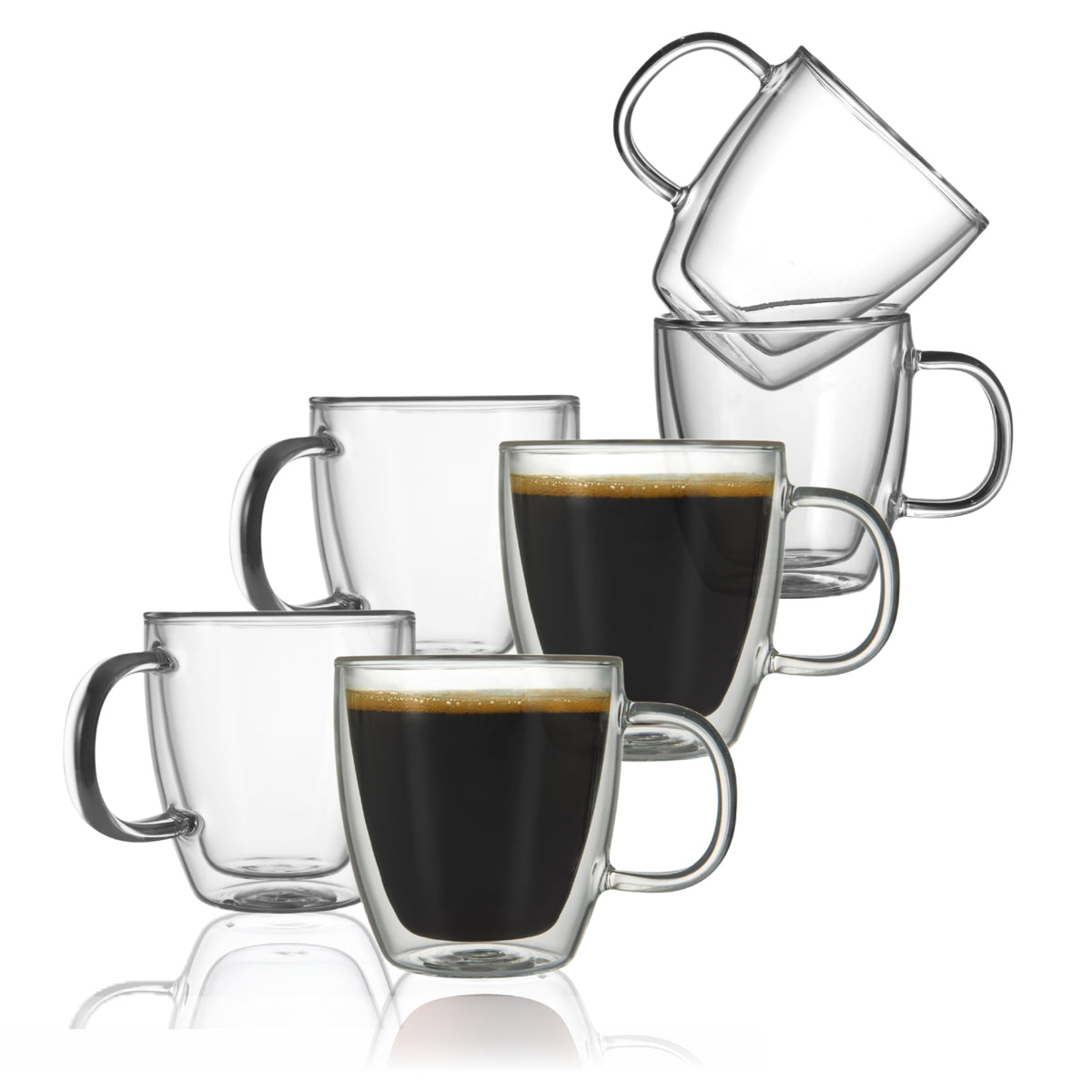 CNGLASS Glass Coffee Mugs 12oz,Double Walled Insulated Cappuccino Mug with Handle,Clear Espresso Cups for Cappuccino,Latte,Tea Bags,Hot and Cold Beverages,Set of 4