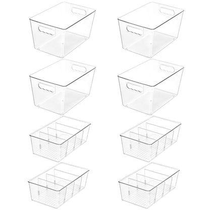 Vtopmart 8 Pack Clear Storage Bins with Lid Set for Pantry Organizer
