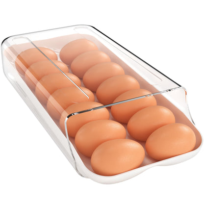 theaoo Egg Holder for Fridge, Automatic Rolling Egg Container, Clear, 2Pack