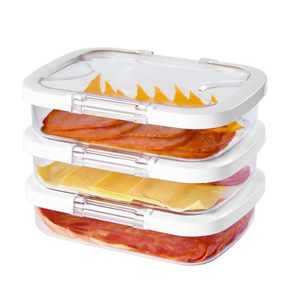 Felli Duo Loc Deli Meat Containers for Fridge with Airtight Lids, Stackable Refrigerator Organizer for Lunch Meat Storage Sandwich Ham Cheese Salami Sliced Turkey, Clear Tritan Box (Cold Cuts 3pk)