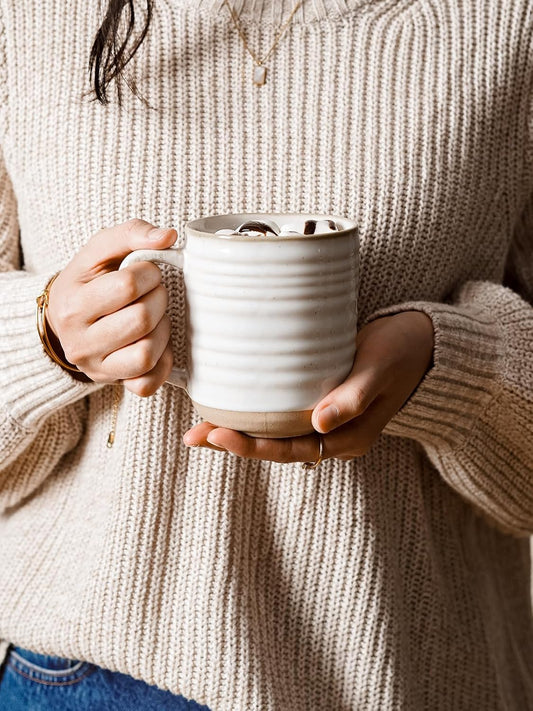 LE TAUCI Ceramic Coffee Mugs Set of 4, 18 oz, Farmhouse Style, Arctic White