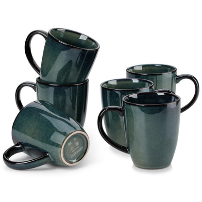 vancasso STARRY Ceramic Coffee Mug Set of 6, 12 Oz Tea Cups with Handle for Latte, Tea, Cappuccino, Milk, Cocoa, Microwave&Dishwasher Safe,Blue