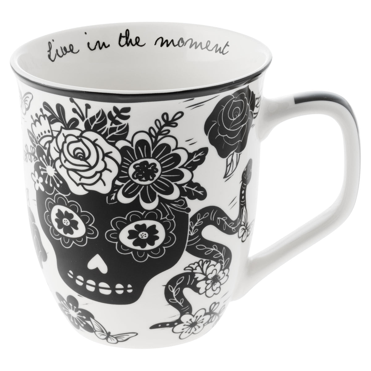 Karma Gifts, 14 oz Black and White Boho Mug, Cute Coffee and Tea Mug, Ceramic Coffee Mugs for Women and Men, Dragonfly