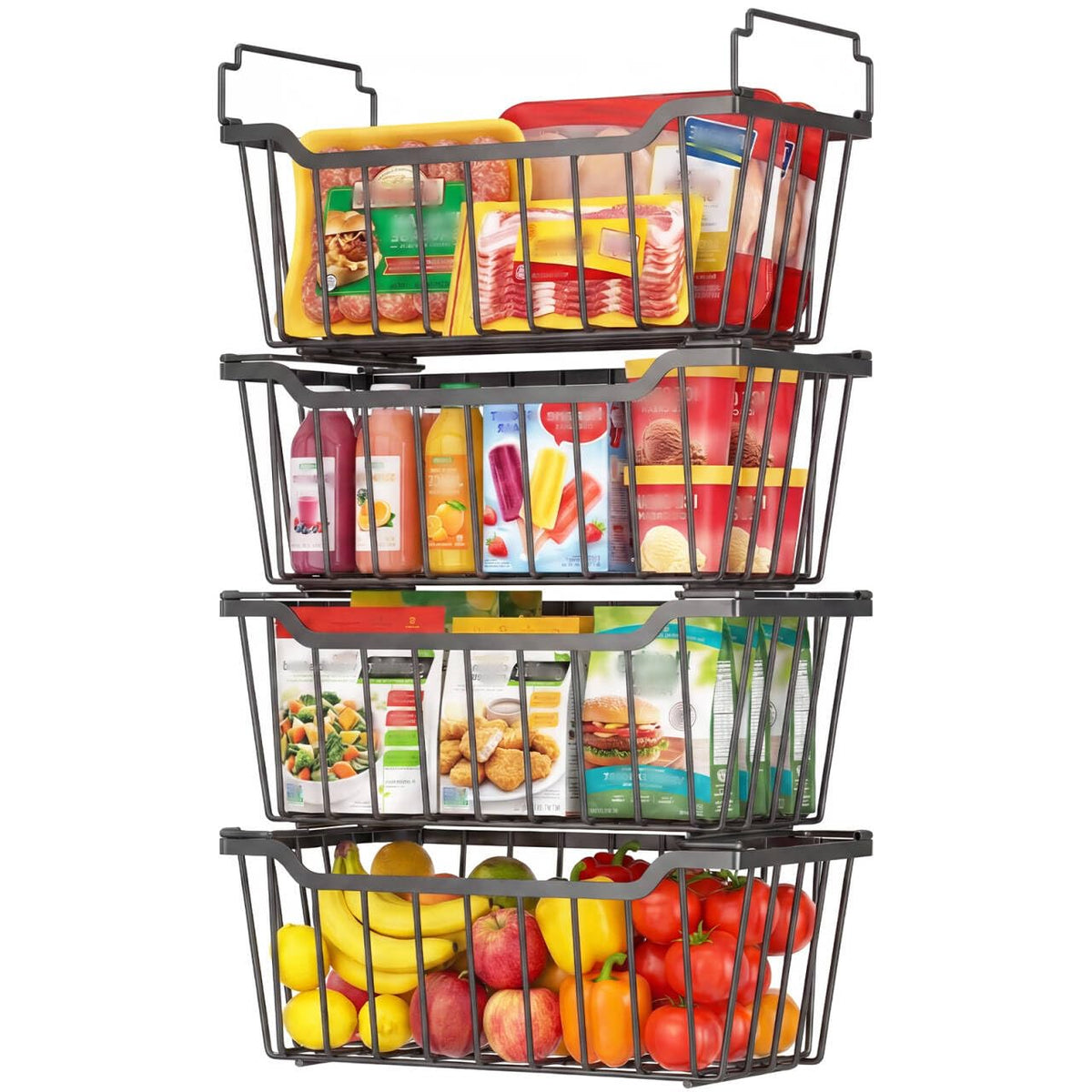 Goovilla Freezer Organizer Bins for 5-7 Cu.FT Chest Freezer, 4 Pack Black
