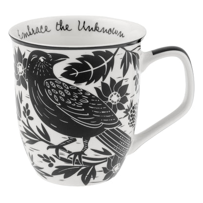 Karma Gifts, 14 oz Black and White Boho Mug, Cute Coffee and Tea Mug, Ceramic Coffee Mugs for Women and Men, Dragonfly