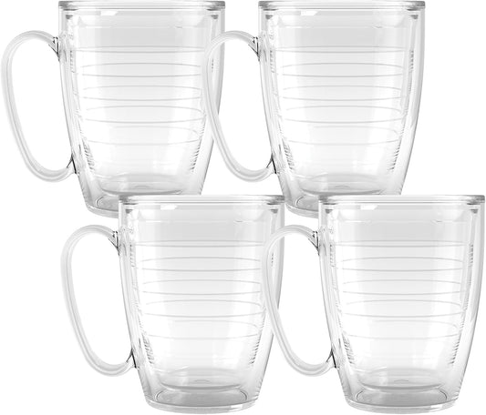 Tervis 16oz Clear Insulated Mug Collection - 4pk, Keeps Drinks Cold & Hot, Made in USA, BPA-free, Transparent, Reusable Coffee Cup