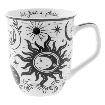 Karma Gifts, 14 oz Black and White Boho Mug, Cute Coffee and Tea Mug, Ceramic Coffee Mugs for Women and Men, Dragonfly