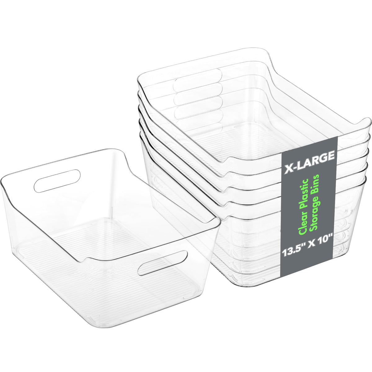 Tiawudi 6 Pack Plastic Storage Bins, Extra Large Pantry Organizer, 13.5" x 10" Clear Storage Containers and Organizer Bins, Multi-Use Bins for Home, Kitchen, Closet and Cabinet