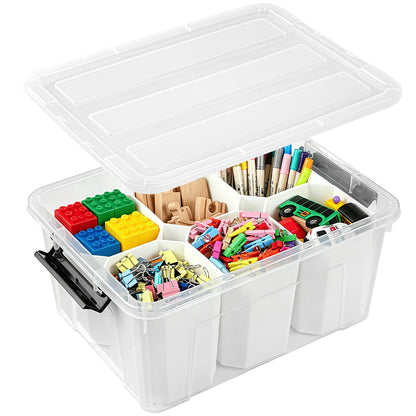 EOENVIVS Plastic Storage Bins with Lids 6 Pack, 6.7 Quart Storage Containers With Black Buckle Latch, Stackable Storage Organizers for Home Pantry Office Classroom Organization, Clear