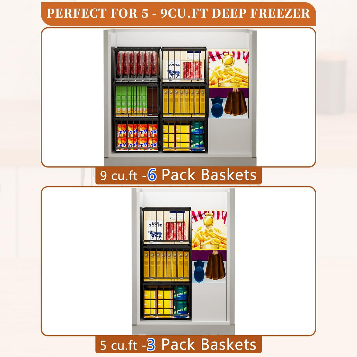 Large Freezer Organizer Bins for 5 to 9 Cu.Ft,Quick Expand/Collapse,3PACK