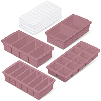 Ice Cube Tray with Lid (4-Pack), 2 Tbsp Large Silicone Freezer Molds, Perfect for Coffee Whiskey Cocktail Ice Making, Stackable Freezer Containers for Storing Sauce, Garlic, Herbs, Ginger