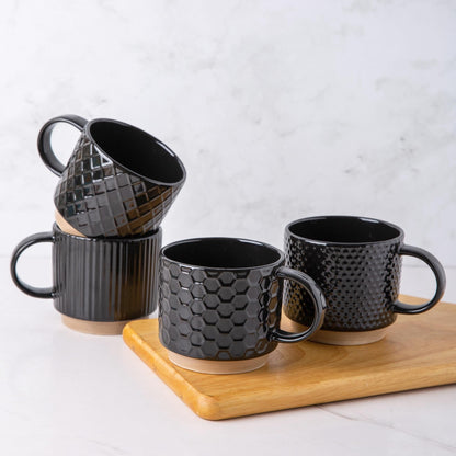 GBhome 12 OZ Stackable Coffee Mugs Set of 4, Ceramic Coffee Cups Set