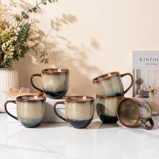 theterra Ceramic Coffee Mugs Set of 6, 12 oz Coffee Cups with Handle