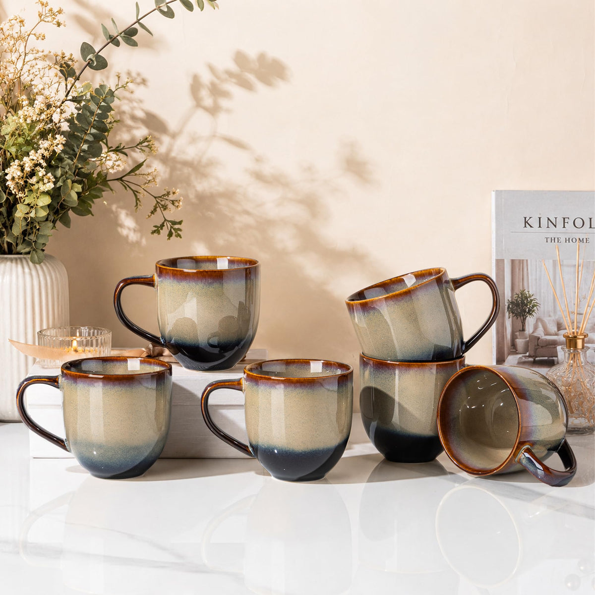 theterra Ceramic Coffee Mugs Set of 6, 12 oz Coffee Cups with Handle