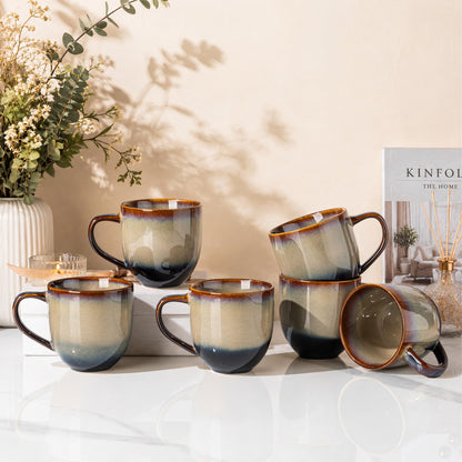 theterra Ceramic Coffee Mugs Set of 6, 12 oz Coffee Cups with Handle