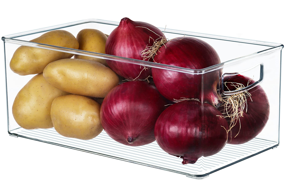 Hudgan 8 PACK Stackable Pantry Organizer Bins (3 Size) - Clear Fridge Organizer for Kitchen, Freezer, Refrigerator, Cabinet - Plastic Storage Container with Handle for Home