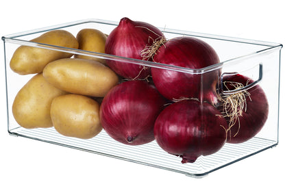 Hudgan 8 PACK Stackable Pantry Organizer Bins (3 Size) - Clear Fridge Organizer for Kitchen, Freezer, Refrigerator, Cabinet - Plastic Storage Container with Handle for Home