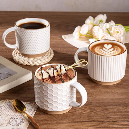 GBhome 12 OZ Stackable Coffee Mugs Set of 4, Ceramic Coffee Cups Set