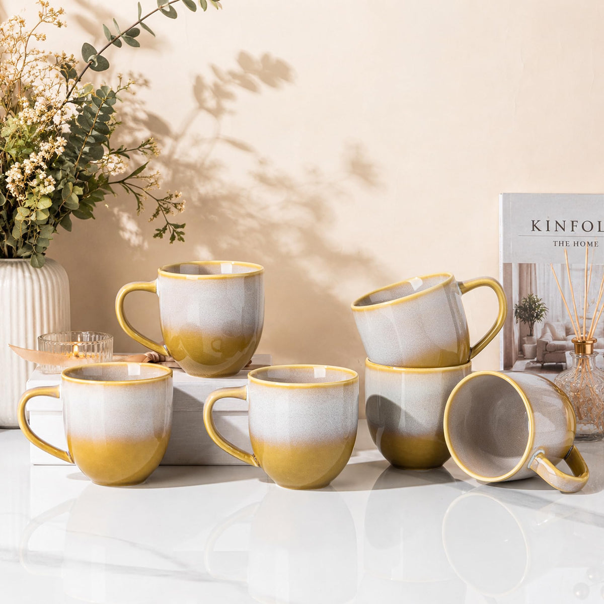 theterra Ceramic Coffee Mugs Set of 6, 12 oz Coffee Cups with Handle