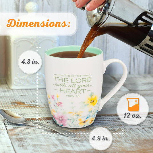 Christian Art Gifts Inspirational Ceramic Coffee & Tea Scripture Mug for Women: Trust in the Lord Encouraging Bible Verse, Microwave & Dishwasher Safe Lead-free, Multicolor Floral, Light Green, 12 oz.