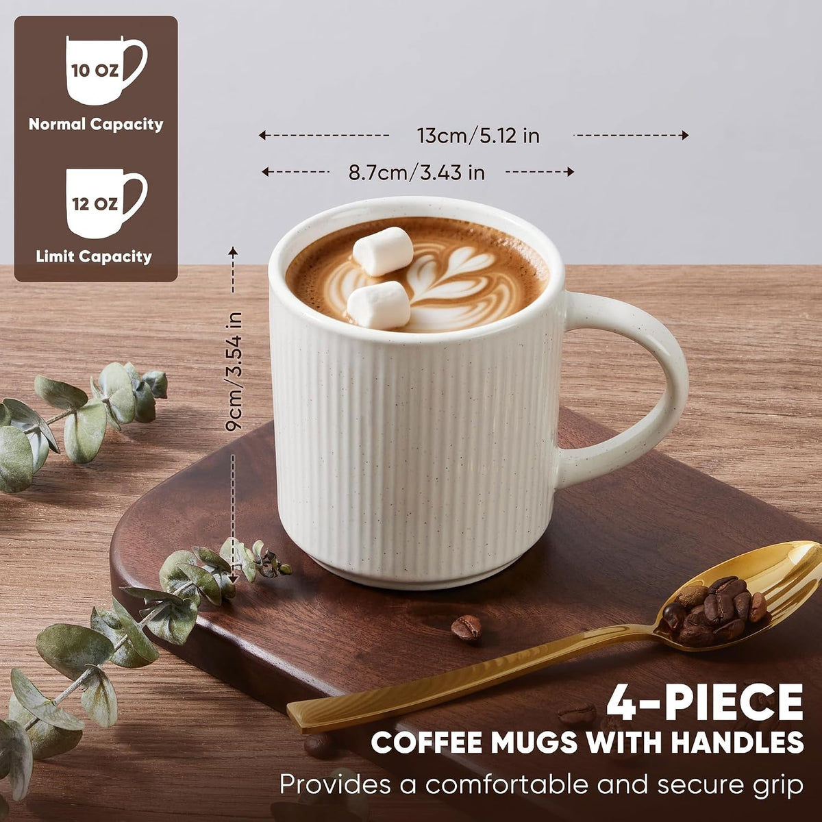 E-far Coffee Mugs Set of 4, 12 oz Stoneware Coffee Cups with Handle