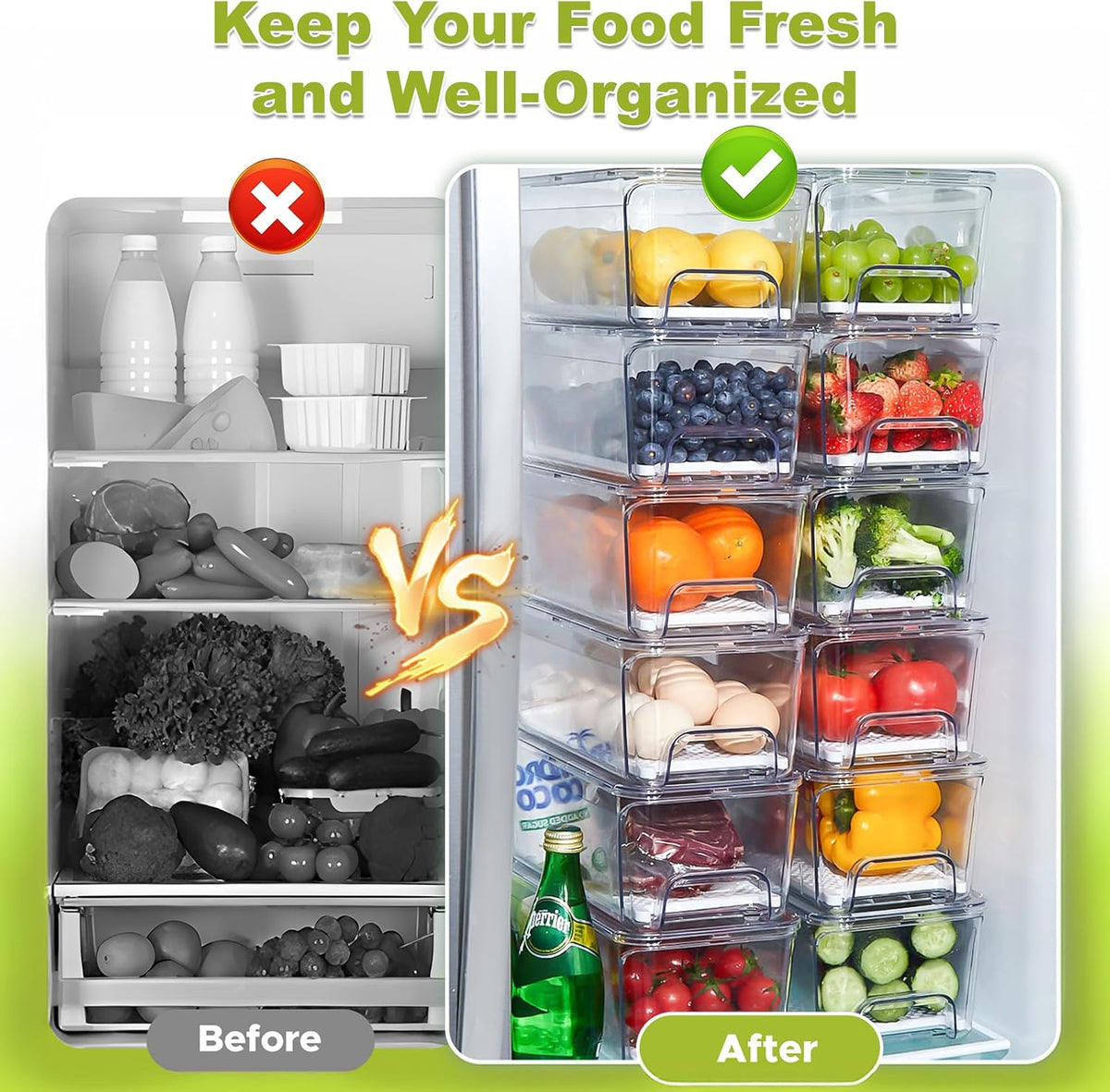 Pull-Out Fridge Organizer, 4-Pack Clear Refrigerator Storage Bins