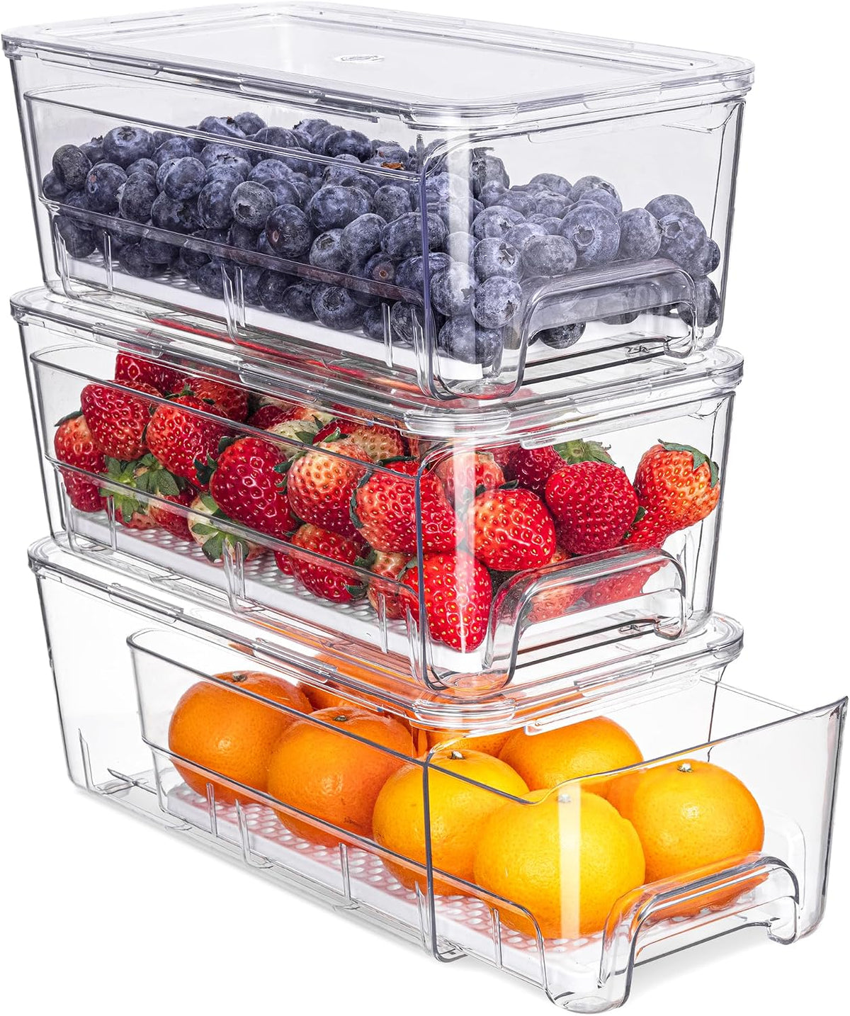 Fridge Organizer, Clear Stackable Storage Bins with Drawers, 3 Pack