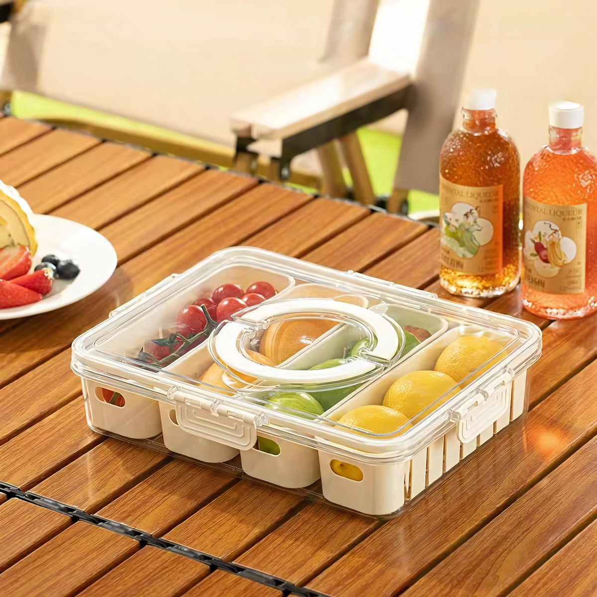 2Pack Divided Snackle Box with Lids Stackable Food Serving Tray for Fruit&Veggie Plastic Fridge Storage Container for Pantry Freezer Clear Snack Box for Meal Prep Candy Nuts Spice