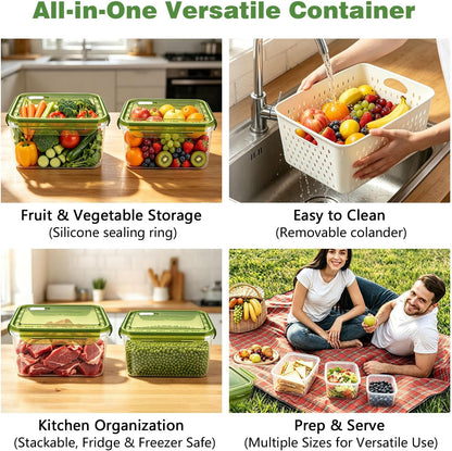 4 Pack Heavy-Duty Fruit Containers for Fridge,Food Storage Containers,Green