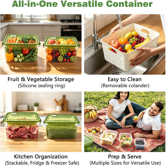 4 Pack Heavy-Duty Fruit Containers for Fridge,Food Storage Containers,Green
