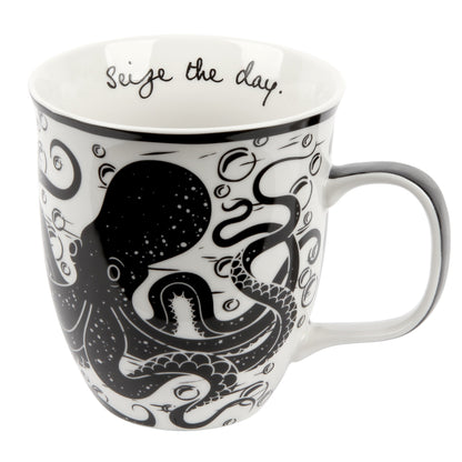 Karma Gifts, 14 oz Black and White Boho Mug, Cute Coffee and Tea Mug, Ceramic Coffee Mugs for Women and Men, Dragonfly