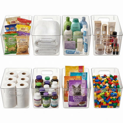 Hudgan 8 Clear Plastic Storage Bins for Pantry Organizer, Kitchen Cabinet